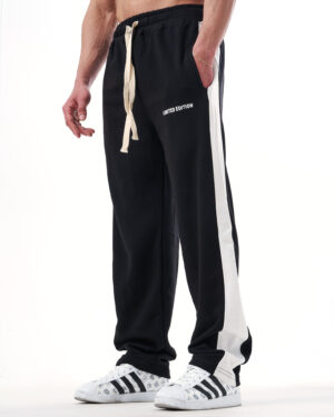 ‏Black Line White Straight Sweatpants