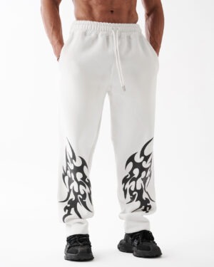 White Printed Straight Sweatpants