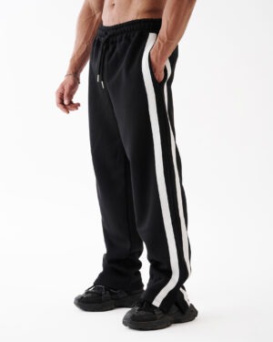 Black Four Stripe Straight Sweatpants
