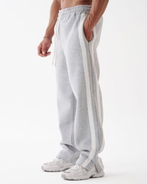 Gray Four Stripe Straight Sweatpants