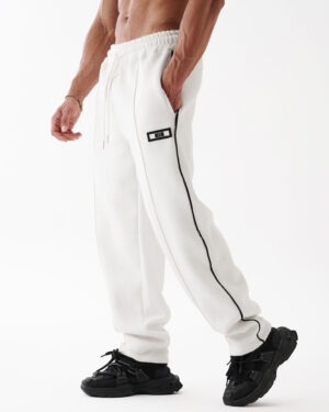 White Single Stripe Straight Pants