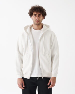 WHITE FULL ZIPPER HOODIE SWEATSHIRT